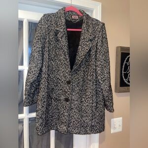 New York GIRL NY Girl black white wool blend jacket coat vintage sz 14 2 button
